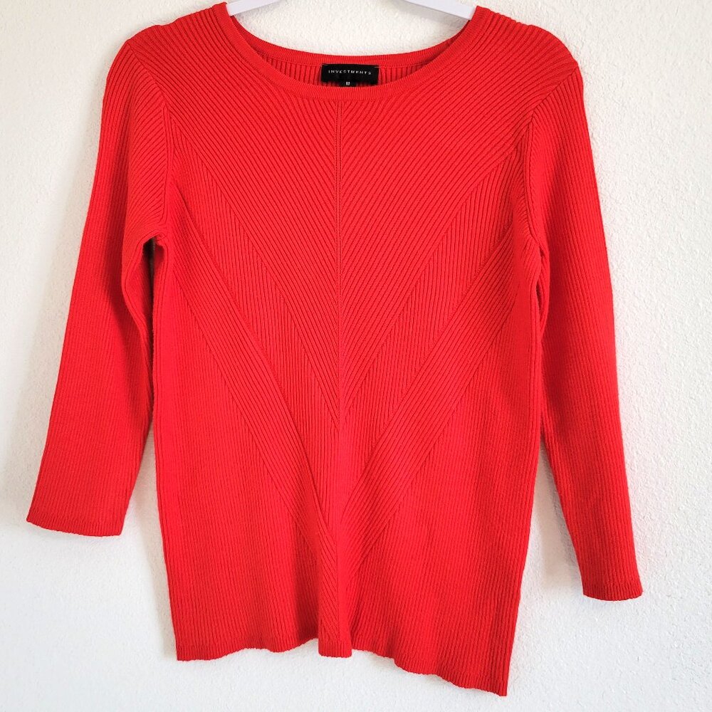 Investments Women's Red Sweater Chevron Pattern Long sleeve size M